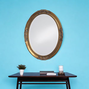 Homeroots 33" Gold Oval Framed Accent Mirror  Wood 383720