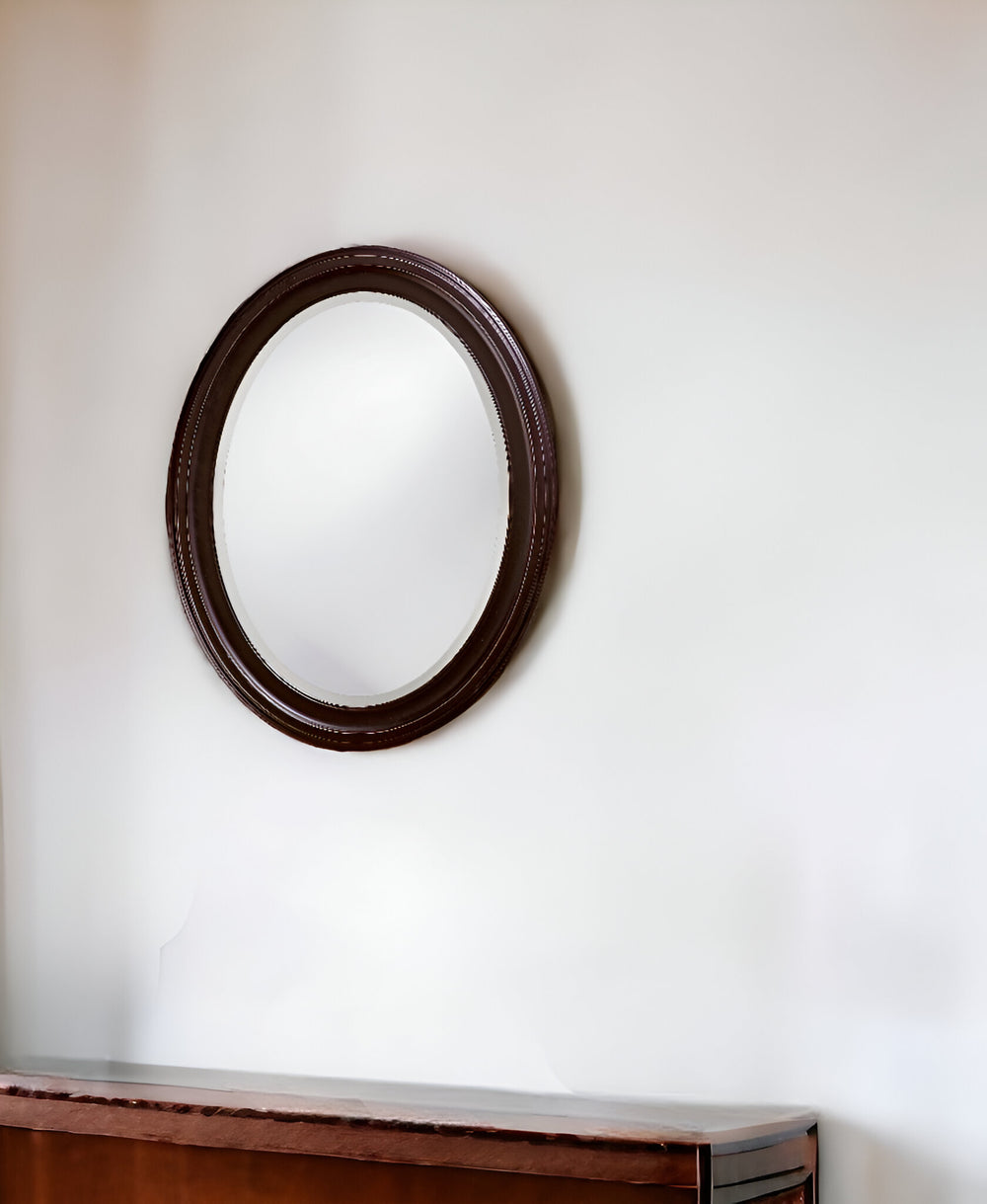 Homeroots Oval Oil Rubbed Bronze Mirror With Wooden Grooves Frame  Wood 383721