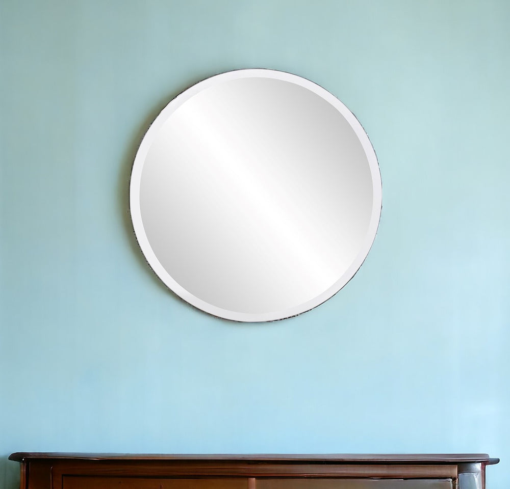 Homeroots 28" Gray Round Unframed Accent Mirror  Glass 383722