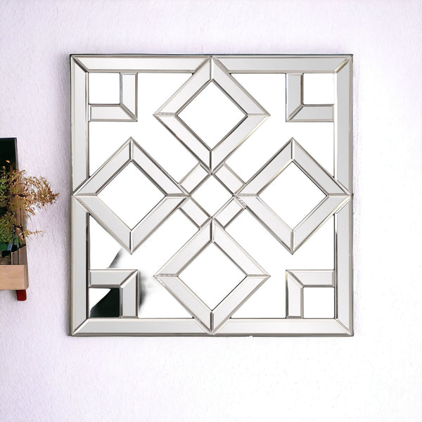 Homeroots Interlocking Mirrored Squares With Lattice Design  Glass 383723