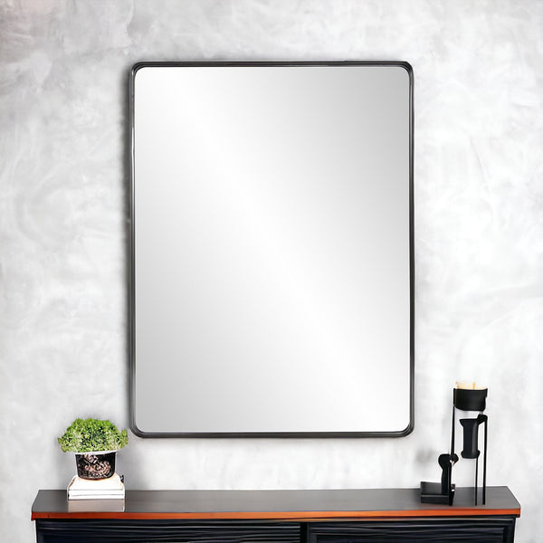 Homeroots 40" Black Metal Framed Accent Mirror  Stainless Steel 383724