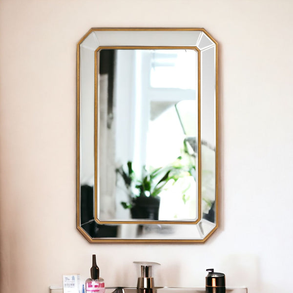 HomeRoots Recatngle Gold Leaf Mirror: Elegant Angled Corners, Versatile Decor, Ideal for Any Room, Ready to Hang 383725