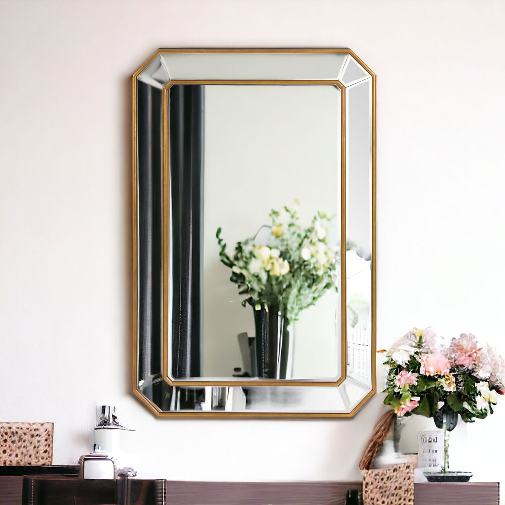 Homeroots Recatngle Gold Leaf Mirror With Angled Corners Frame  Glass 383725