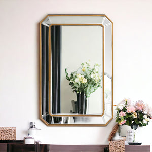 HomeRoots Recatngle Gold Leaf Mirror: Elegant Angled Corners, Versatile Decor, Ideal for Any Room, Ready to Hang 383725