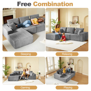 English Elm Modular Sectional Sofa - Modern L-Shaped Cloud Couch, No Assembly, Soft Corduroy, Versatile Comfort W3434S00002