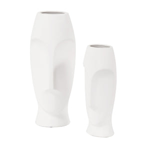 Homeroots Set Of Two Ceramic White Cylinder Table Vases  Ceramic 383727