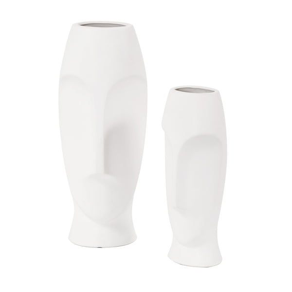 Homeroots Set Of Two Ceramic White Cylinder Table Vases  Ceramic 383727