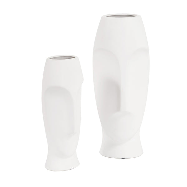 Homeroots Set Of Two Ceramic White Cylinder Table Vases  Ceramic 383727