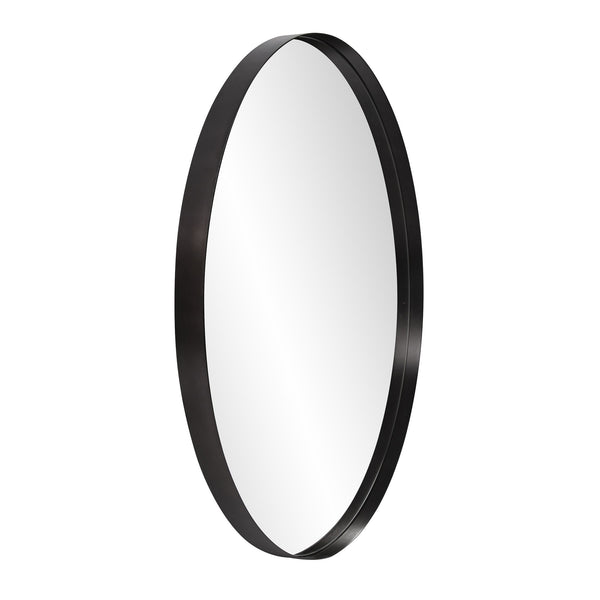 Homeroots 36" Black Round Framed Accent Mirror  Stainless Steel 383728