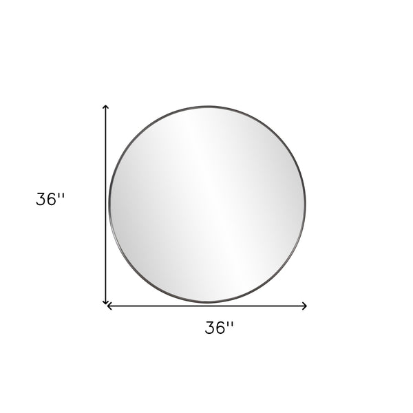 Homeroots 36" Black Round Framed Accent Mirror  Stainless Steel 383728