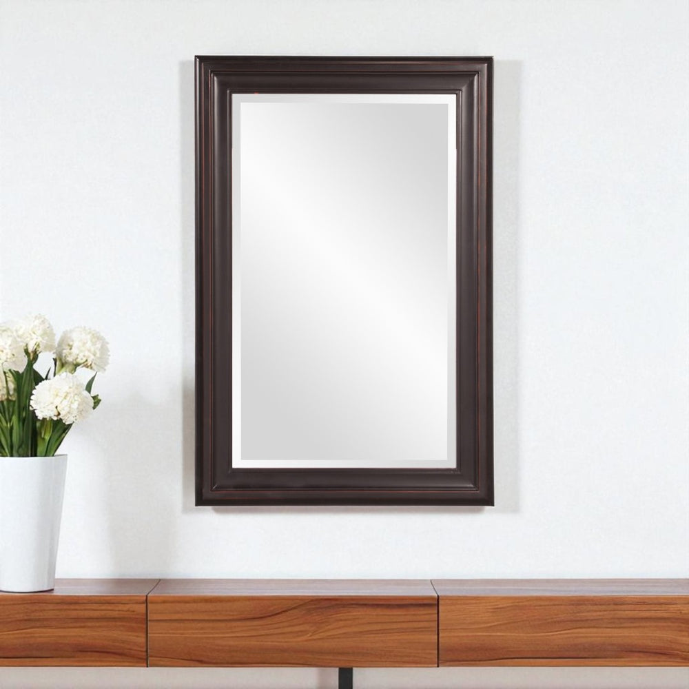 HomeRoots 33" Bronze Wood Accent Mirror - Elegant Framed Reflection for Modern Spaces, Ready to Hang Anywhere! 383729