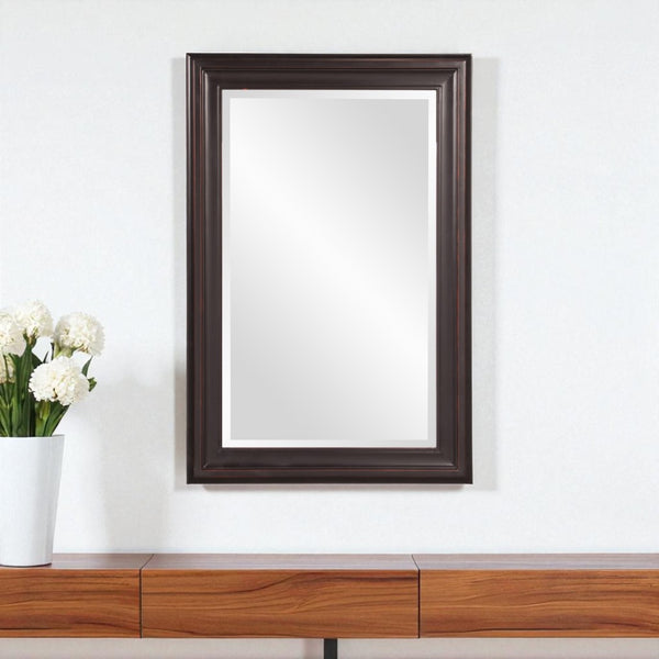 HomeRoots 33" Bronze Wood Accent Mirror - Elegant Framed Reflection for Modern Spaces, Ready to Hang Anywhere! 383729
