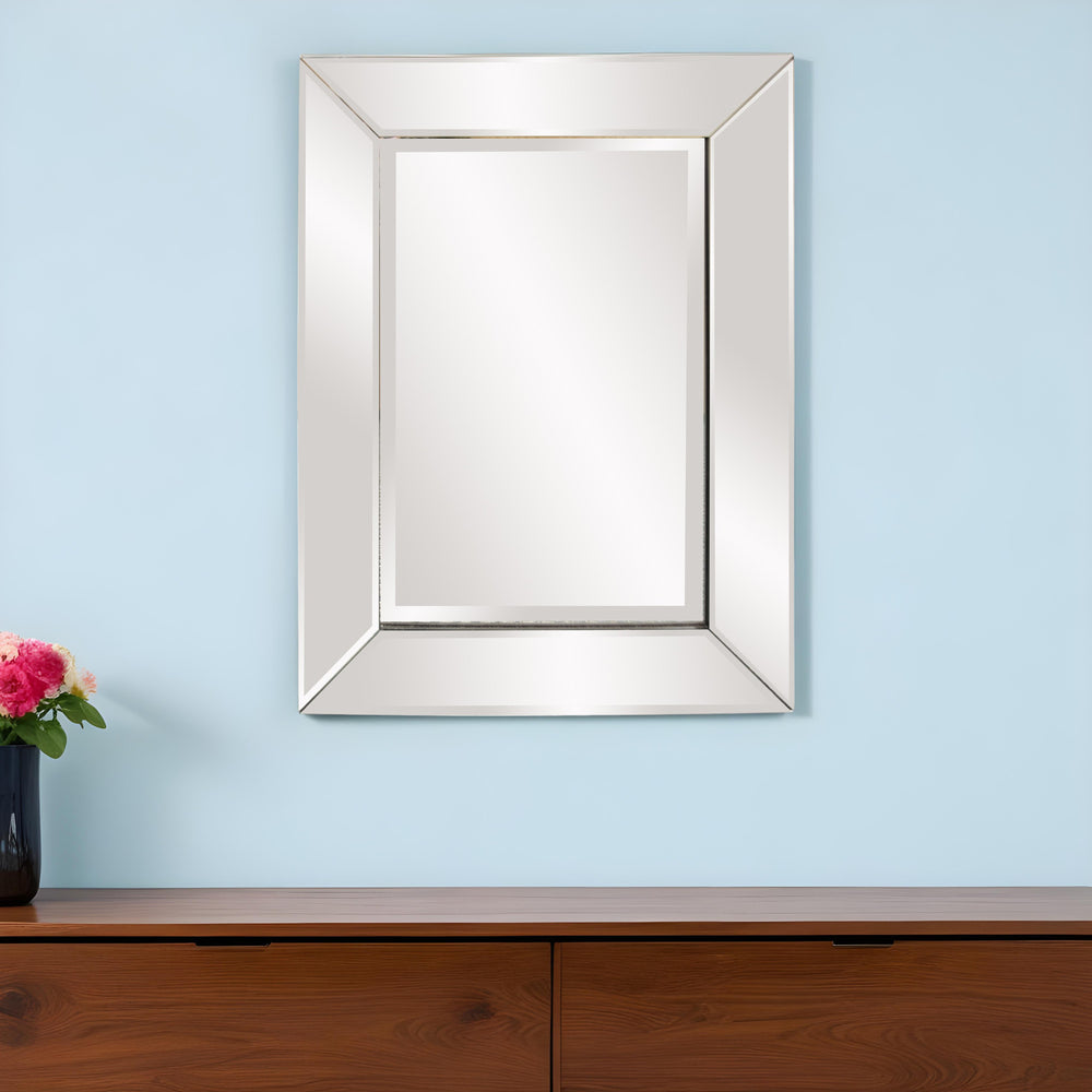 Homeroots 24" Clear Beveled Edge Frame Accent Mirror  Wood 383730