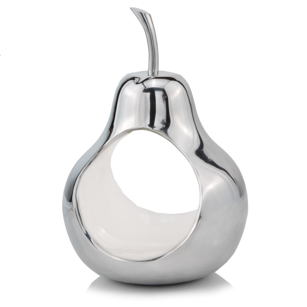 Homeroots 17" Silver And White Cast Aluminum Pear Shaped Accent Bowl   383742
