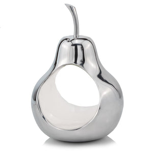 Homeroots 17" Silver And White Cast Aluminum Pear Shaped Accent Bowl   383742