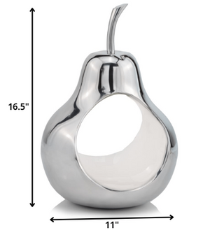 Homeroots 17" Silver And White Cast Aluminum Pear Shaped Accent Bowl   383742