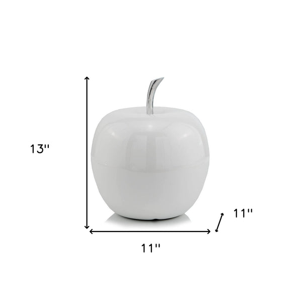 Homeroots 13" White Aluminum Decorative Apple Tabletop Sculpture  Aluminum 383753
