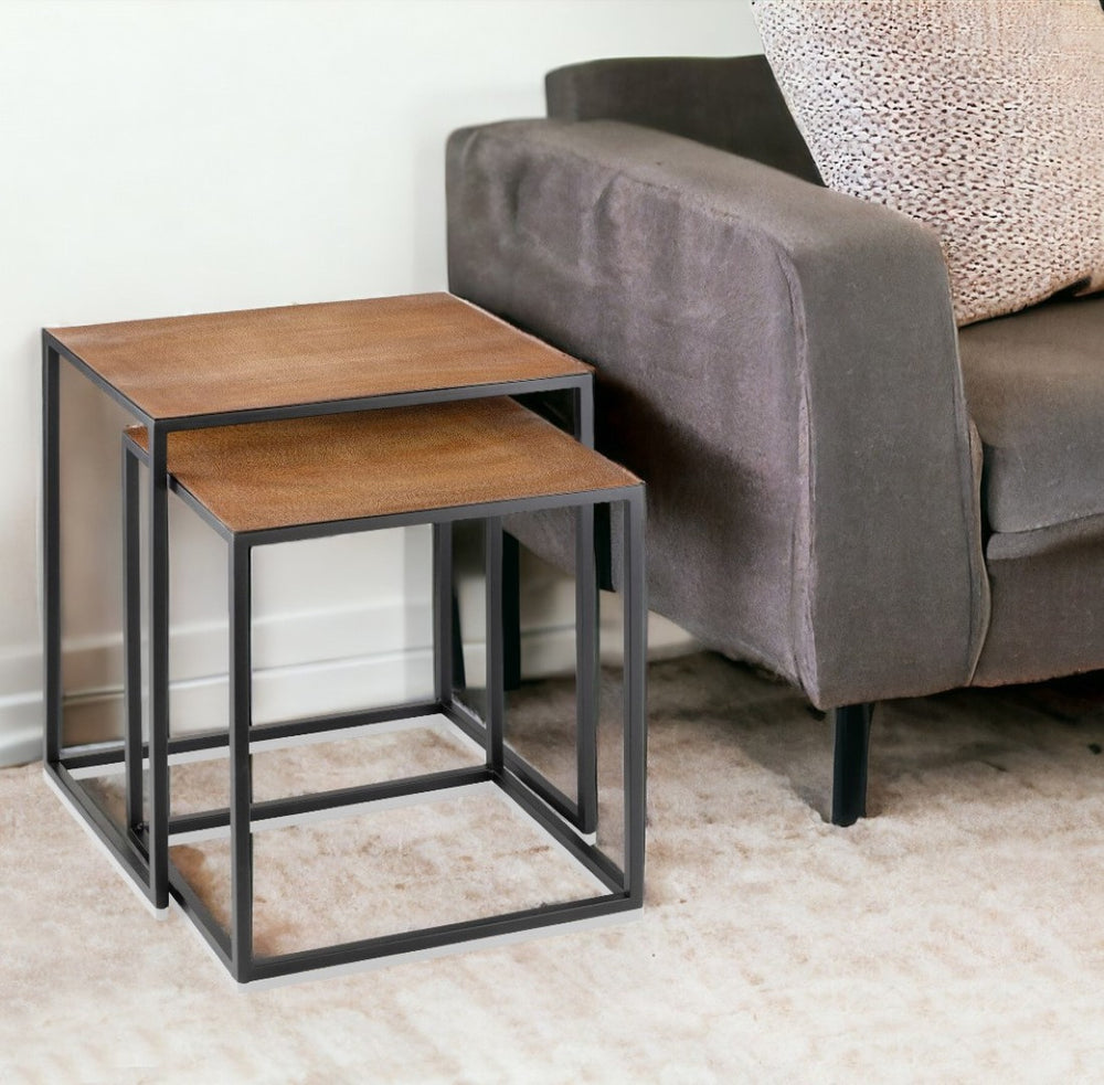 HomeRoots 22" Contemporary Brown Resin End Table with Sleek Black Iron Base - Stylish Accent for Any Room Lion 383762