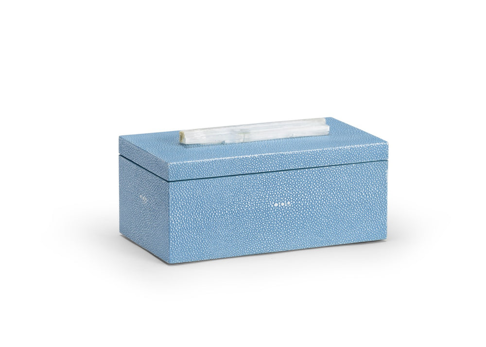 Chelsea House Durham Light Blue Shagreen Jewelry Box With Rock Crystal Handle, Velvet-Lined Tray, 6"X12"X9" 383768