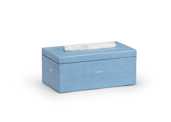 Chelsea House Durham Light Blue Shagreen Jewelry Box With Rock Crystal Handle, Velvet-Lined Tray, 6"X12"X9" 383768