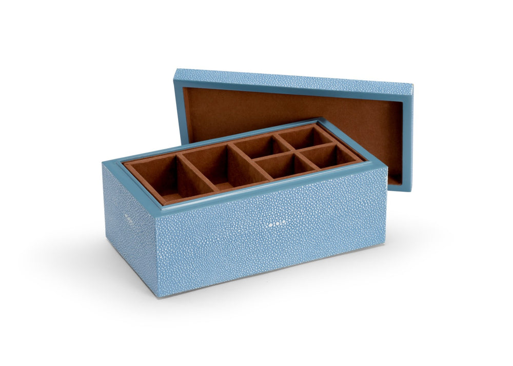 Chelsea House Durham Light Blue Shagreen Jewelry Box With Rock Crystal Handle, Velvet-Lined Tray, 6"X12"X9" 383768