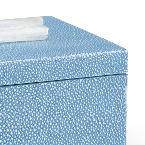 Chelsea House Durham Light Blue Shagreen Jewelry Box With Rock Crystal Handle, Velvet-Lined Tray, 6"X12"X9" 383768