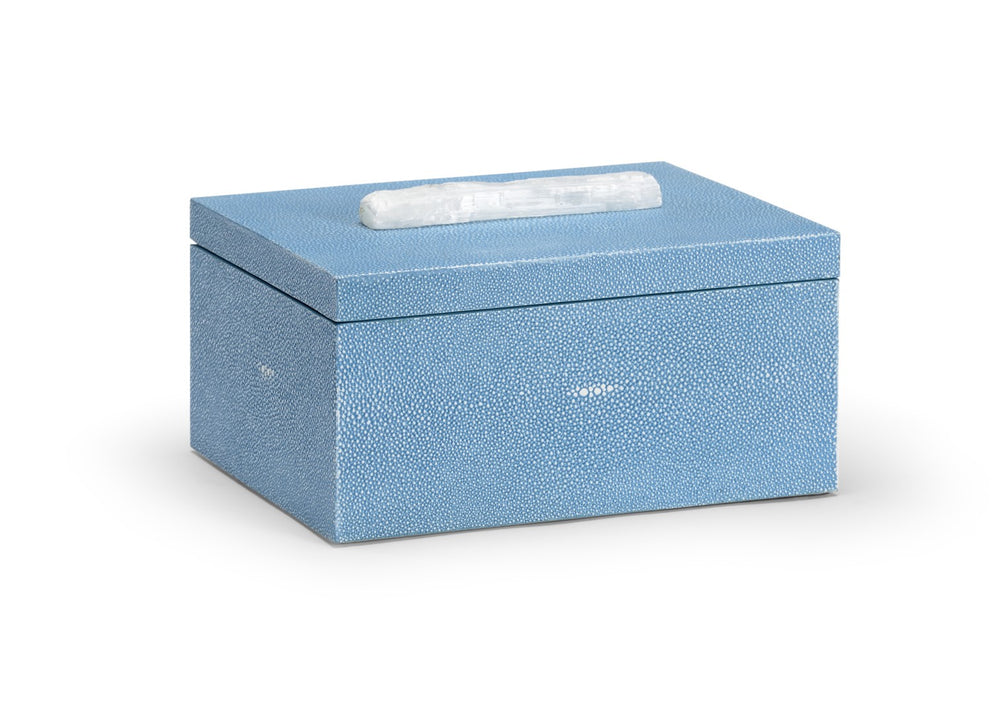 Chelsea House Durham Light Blue Shagreen Jewelry Box With Rock Crystal Knob And Velvet Tray — Elegant Tabletop Organizer 383769