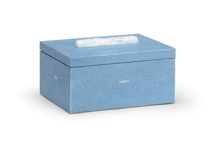 Chelsea House Durham Light Blue Shagreen Jewelry Box With Rock Crystal Knob And Velvet Tray — Elegant Tabletop Organizer 383769