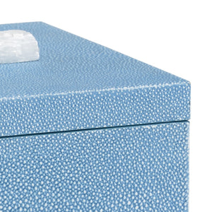 Chelsea House Durham Light Blue Shagreen Jewelry Box With Rock Crystal Knob And Velvet Tray — Elegant Tabletop Organizer 383769