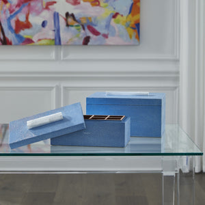 Chelsea House Durham Light Blue Shagreen Jewelry Box With Rock Crystal Knob And Velvet Tray — Elegant Tabletop Organizer 383769