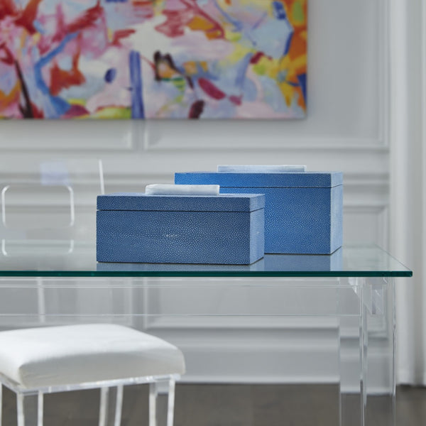 Chelsea House Durham Light Blue Shagreen Jewelry Box With Rock Crystal Knob And Velvet Tray — Elegant Tabletop Organizer 383769