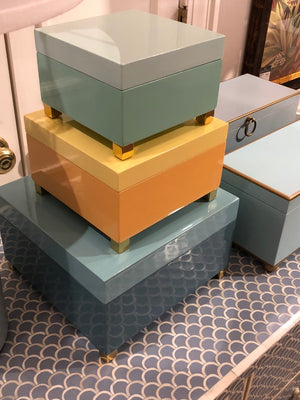 Chelsea House Blue Lacquered Box With Antique Brass Hardware — Compact Coastal Storage For Jewelry & Keepsakes 383773