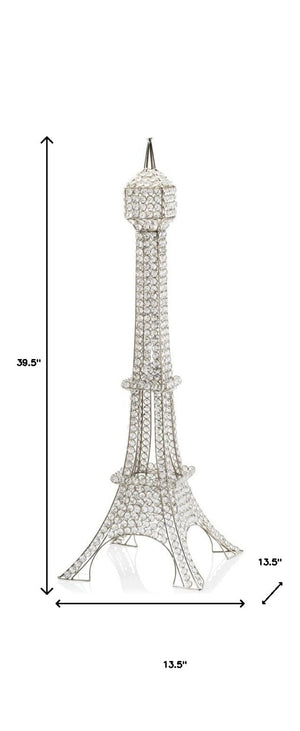 HomeRoots 40" Silver Faux Crystal Tabletop Sculpture - Glamorous Modern Centerpiece for Any Stylish Home Decor 383775