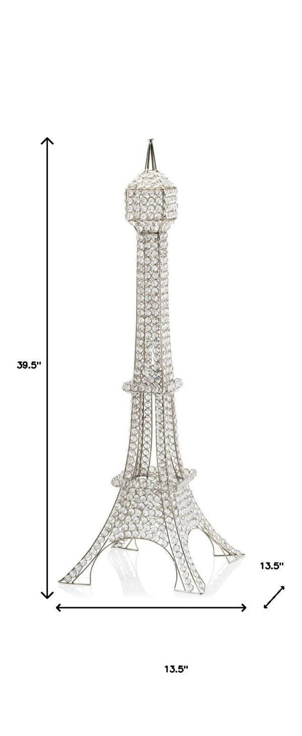 HomeRoots 40" Silver Faux Crystal Tabletop Sculpture - Glamorous Modern Centerpiece for Any Stylish Home Decor 383775
