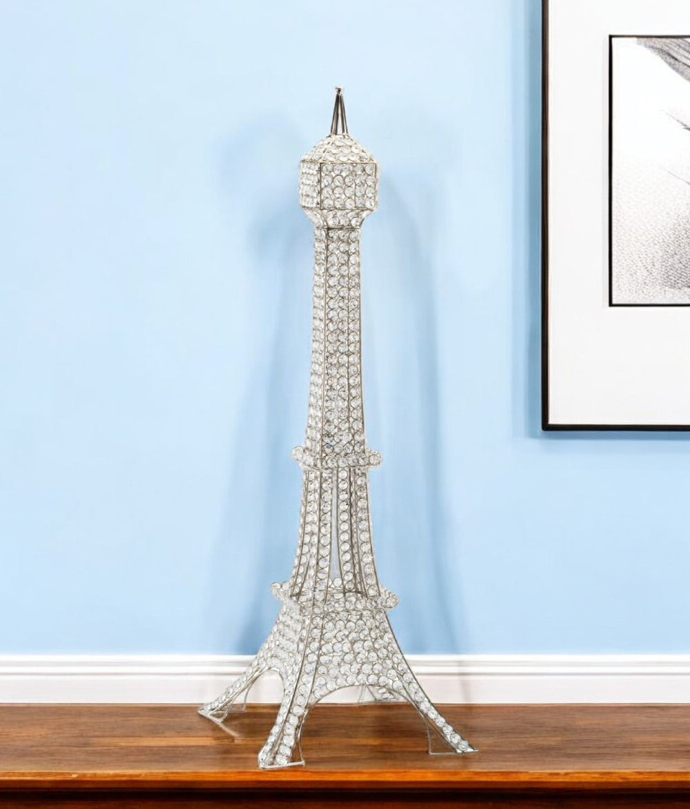 HomeRoots 40" Silver Faux Crystal Tabletop Sculpture - Glamorous Modern Centerpiece for Any Stylish Home Decor 383775