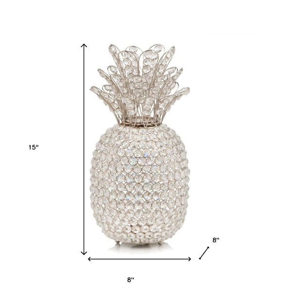 Homeroots 15" Silver Faux Crystal Decorative Pineapple  Faux Crystal,Faux Silver 383780