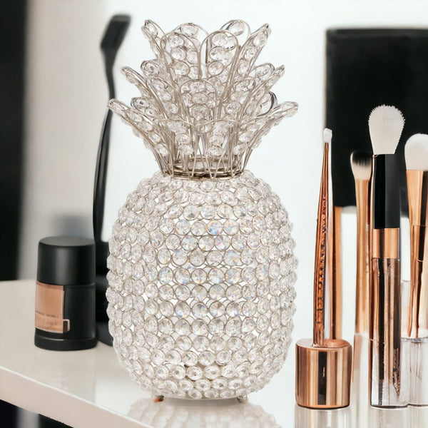 Homeroots 15" Silver Faux Crystal Decorative Pineapple  Faux Crystal,Faux Silver 383780