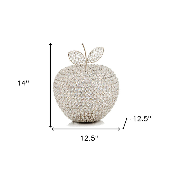 Homeroots 14" Silver Faux Crystal Apple Sculpture  Faux Crystal,Faux Silver 383781