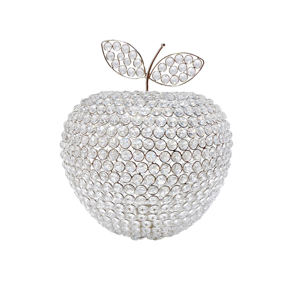 Homeroots 14" Silver Faux Crystal Apple Sculpture  Faux Crystal,Faux Silver 383781
