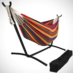 Homeroots Regatta Stripe Two Person Hammock With Stand  Steel 383788