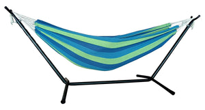 Homeroots Blue And Green Stripe Two Person Hammock With Stand  Steel 383789