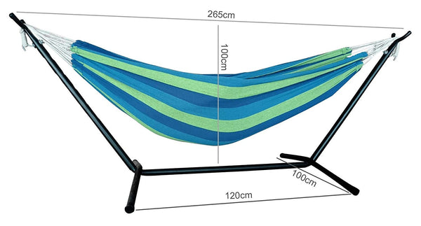 Homeroots Blue And Green Stripe Two Person Hammock With Stand  Steel 383789