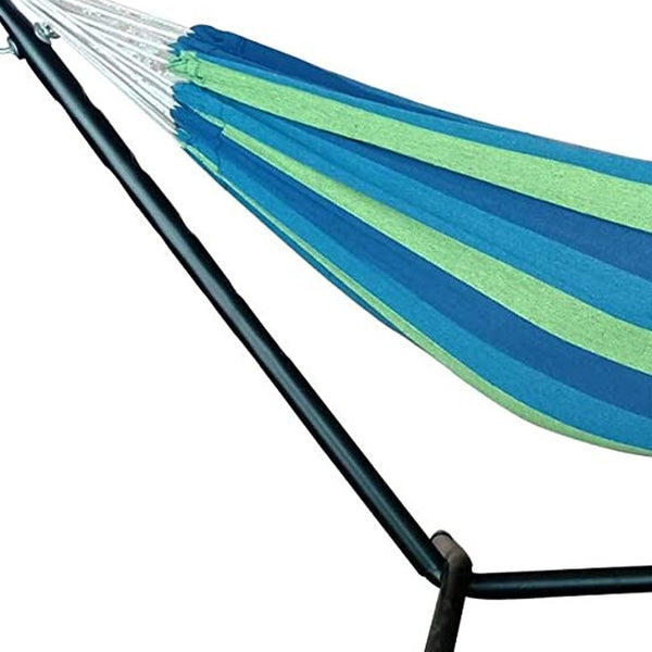 Homeroots Blue And Green Stripe Two Person Hammock With Stand  Steel 383789