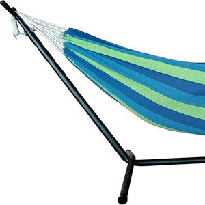 Homeroots Blue And Green Stripe Two Person Hammock With Stand  Steel 383789