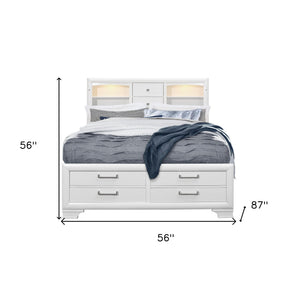 Homeroots White Solid Wood Full Eight Drawers Bed  Wood 383793