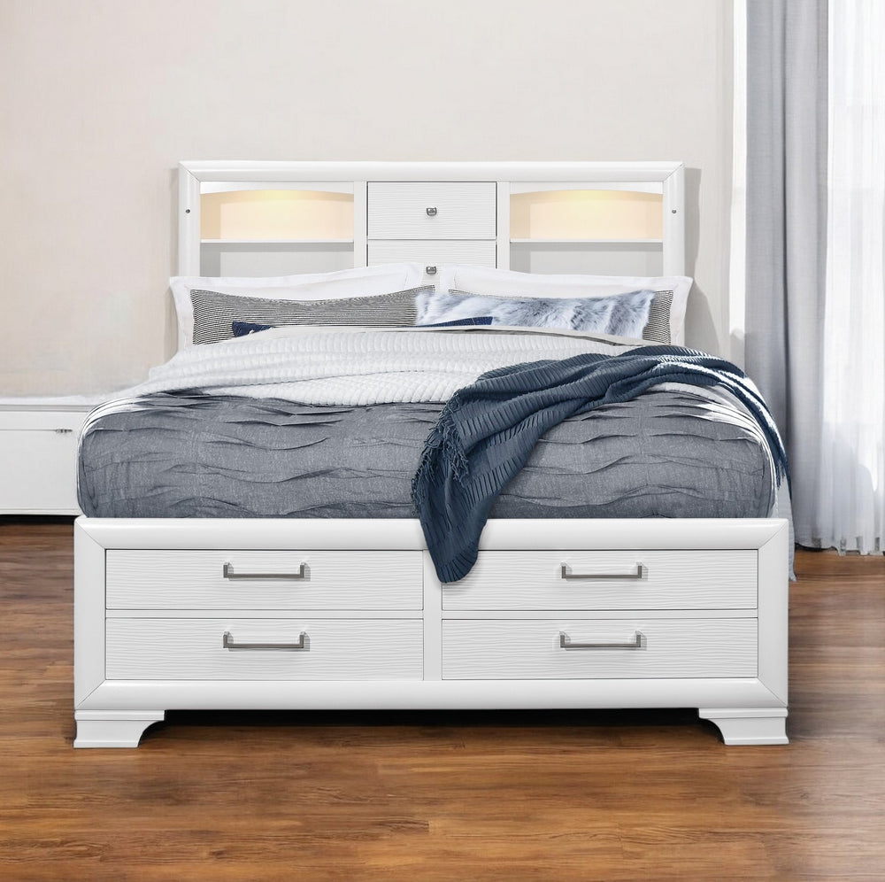 Homeroots Solid Wood Queen White Eight Drawers Bed  Wood 383794