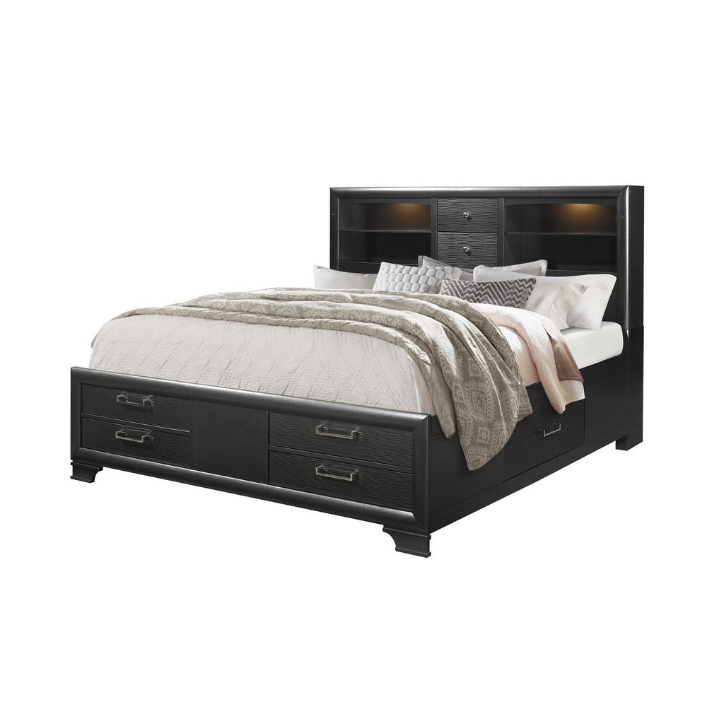 Homeroots Solid Wood Full Gray Eight Drawers Bed  Wood 383796