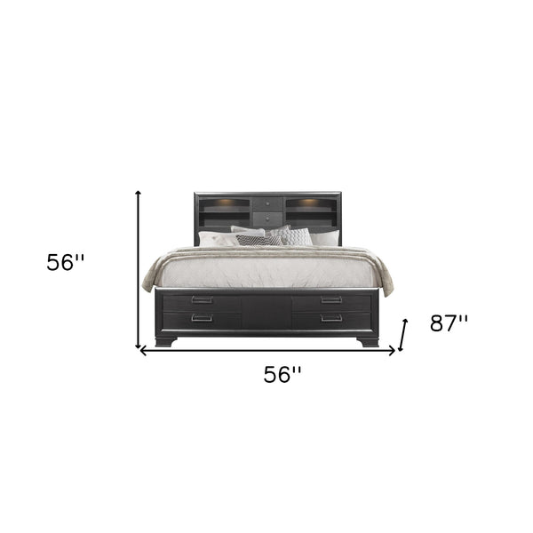 Homeroots Solid Wood Full Gray Eight Drawers Bed  Wood 383796