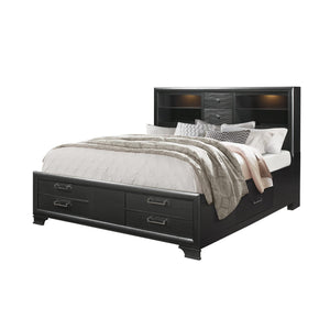 Homeroots Solid Wood King Gray Eight Drawers Bed  Wood 383798