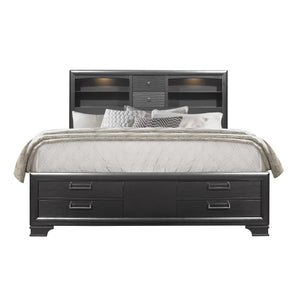 Homeroots Solid Wood King Gray Eight Drawers Bed  Wood 383798